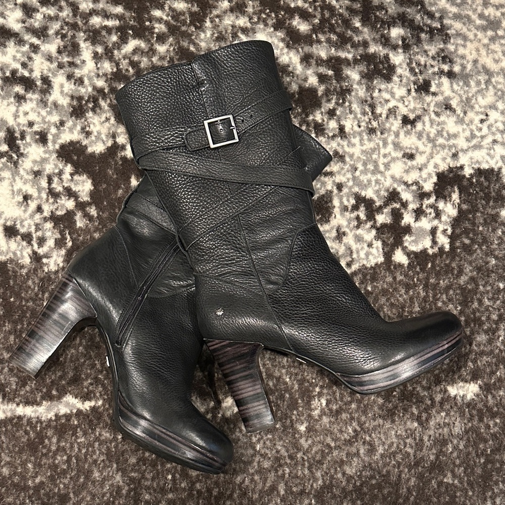 UGG Black Heeled Boots with Buckle